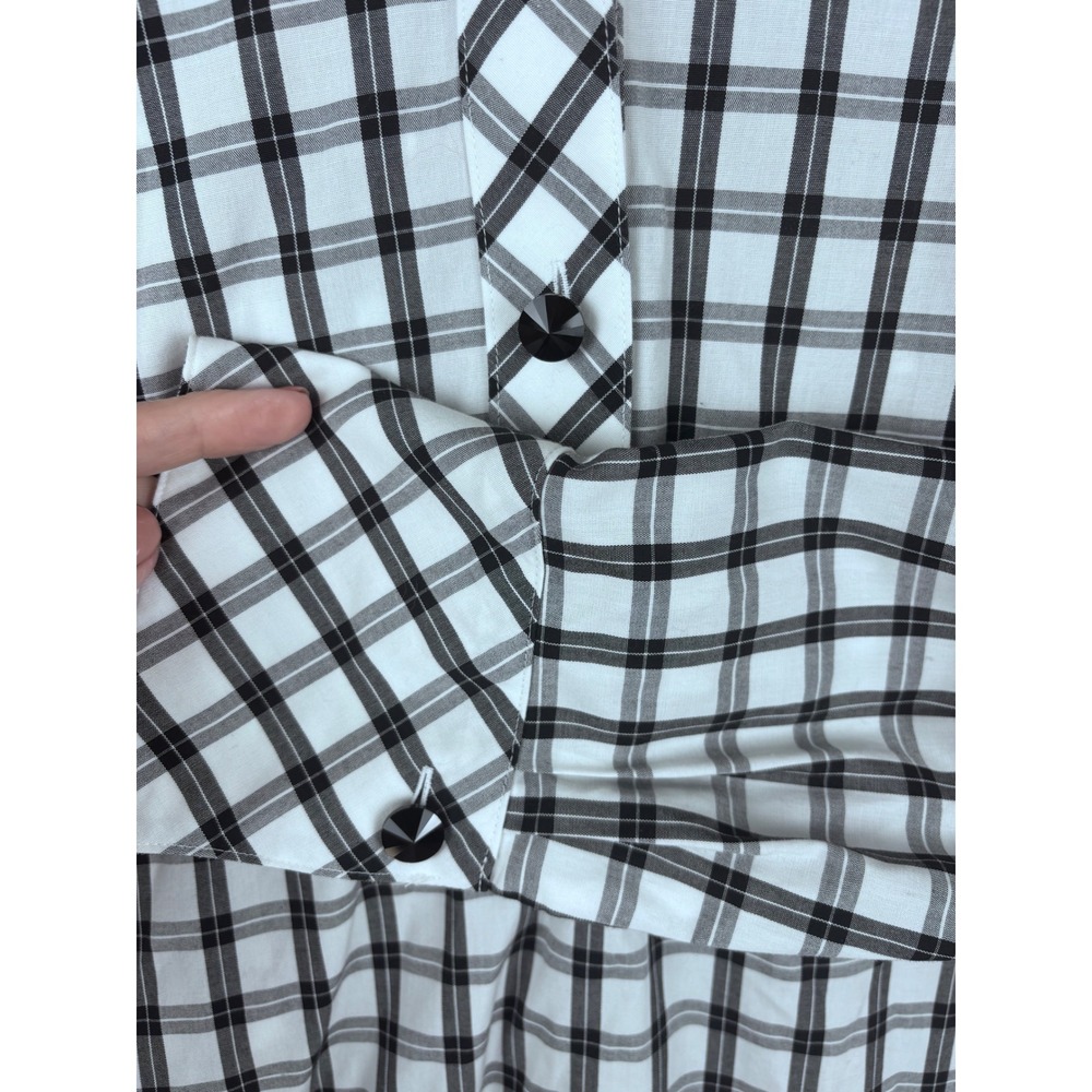 Talbots Woman Petites Non-Iron Plaid Popover Tunic 20WP Black White Casual - Picture 6 of 8
